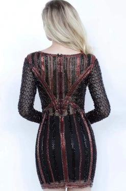 Jovani - 68478 Embellished Long Sleeve Bateau Fitted Dress Cocktail Dresses