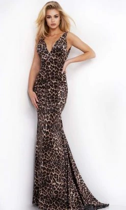 Jovani - 8011 Print V Neck Trumpet Dress