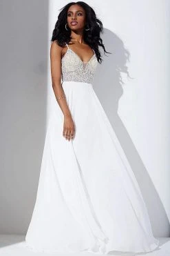 JVN By Jovani Jovani - Beaded Bodice Open Back Chiffon Dress JVN33701