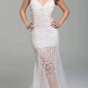 Formal Gowns Jovani - Beaded Plunging V-neck Tulle Trumpet Dress 60695SC 1 Formal Gowns Jovani - Beaded Plunging V-neck Tulle Trumpet Dress 60695SC