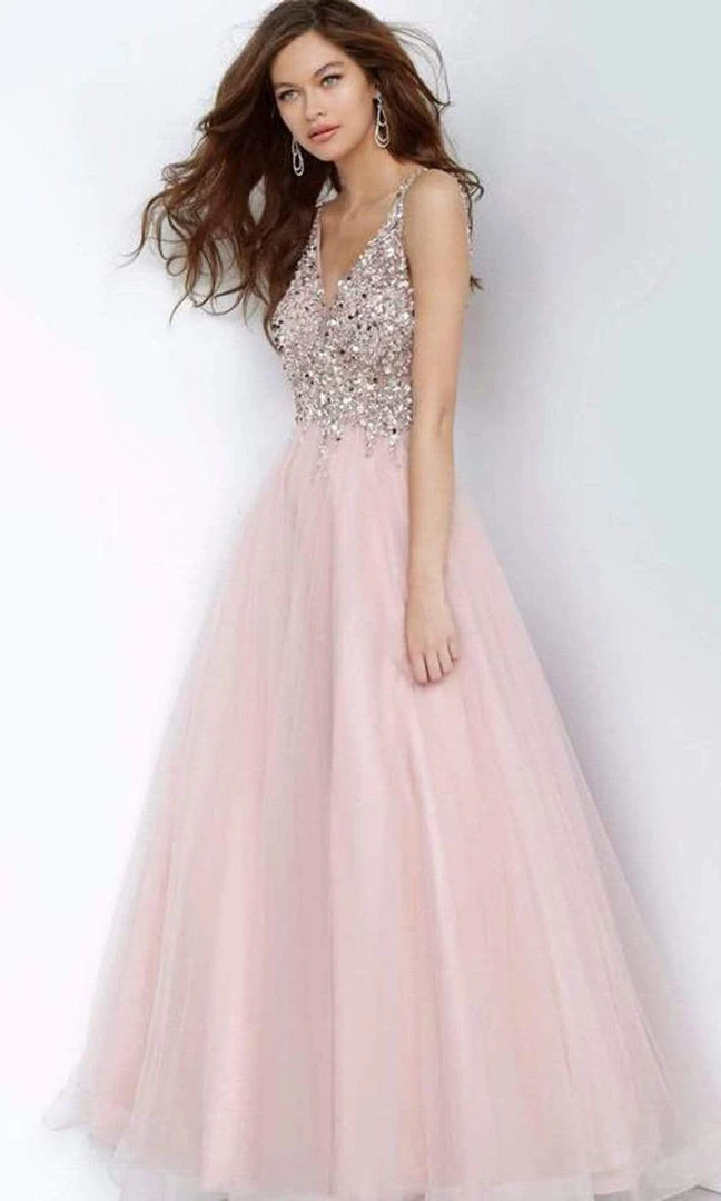 JVN By Jovani Jovani - Beaded Sleeveless V-Back Ballgown JVN2007SC - 1 Pc Blush In Size 12 Available Formal Gowns 3 JVN By Jovani Jovani - Beaded Sleeveless V-Back Ballgown JVN2007SC - 1 Pc Blush In Size 12 Available Formal Gowns