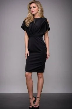 Cocktail Dresses Jovani - Cap Sleeve With Cutout Black Cocktail Dress M53167