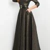 Jovani - Collared V-Neck Metallic Evening Dress 05075SC - 1 Pc Olive In Size 8 Available Formal Gowns 1 Jovani - Collared V-Neck Metallic Evening Dress 05075SC - 1 Pc Olive In Size 8 Available Formal Gowns