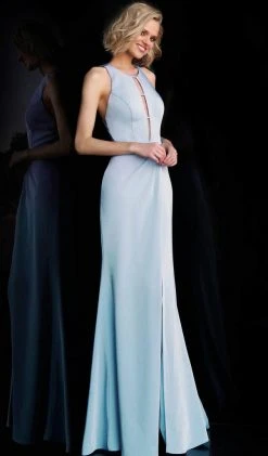 JVN By Jovani Jovani - Cutout Ornate Bodice Trumpet Dress JVN67262SC - 1 Pc Light- Blue In Size 10 Available Formal Gowns