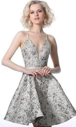 JVN By Jovani Cocktail Dresses Jovani - Deep V-neck A-line Dress With A Strappy Back JVN3821SC - 1 Pc Blue In Size 0 Available 7 JVN By Jovani Cocktail Dresses Jovani - Deep V-neck A-line Dress With A Strappy Back JVN3821SC - 1 Pc Blue In Size 0 Available