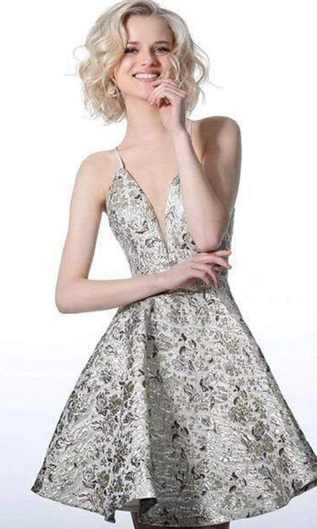 JVN By Jovani Cocktail Dresses Jovani - Deep V-neck A-line Dress With A Strappy Back JVN3821SC - 1 Pc Blue In Size 0 Available 5 JVN By Jovani Cocktail Dresses Jovani - Deep V-neck A-line Dress With A Strappy Back JVN3821SC - 1 Pc Blue In Size 0 Available