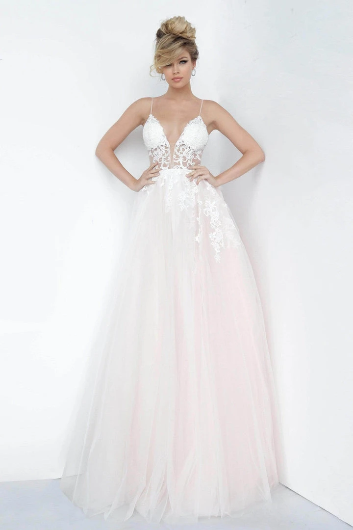 Formal Gowns Jovani - Deep V-Neck Tulle Prom Ballgown 1310SC - 1 Pc Off White/ Lilac In Size 6 Available 3 Formal Gowns Jovani - Deep V-Neck Tulle Prom Ballgown 1310SC - 1 Pc Off White/ Lilac In Size 6 Available