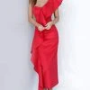 Cocktail Dresses Jovani - Draped Ruffle Accented Sheath Dress 02616SC - 1 Pc Red In Size 8 And 1 Pc Black In Size 4 Available