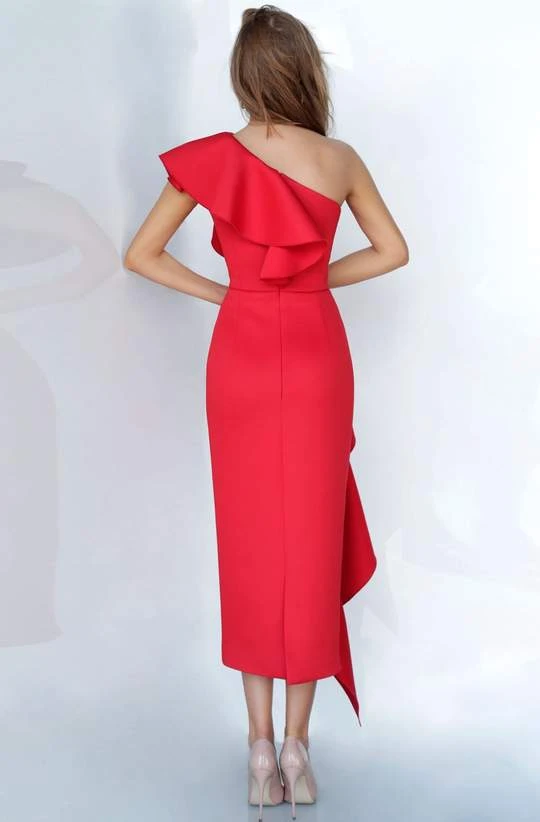 Cocktail Dresses Jovani - Draped Ruffle Accented Sheath Dress 02616SC - 1 Pc Red In Size 8 And 1 Pc Black In Size 4 Available 4 Cocktail Dresses Jovani - Draped Ruffle Accented Sheath Dress 02616SC - 1 Pc Red In Size 8 And 1 Pc Black In Size 4 Available