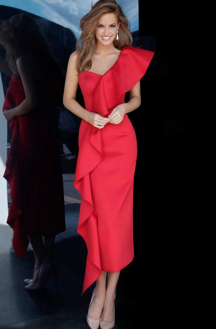 Cocktail Dresses Jovani - Draped Ruffle Accented Sheath Dress 02616SC - 1 Pc Red In Size 8 And 1 Pc Black In Size 4 Available 6 Cocktail Dresses Jovani - Draped Ruffle Accented Sheath Dress 02616SC - 1 Pc Red In Size 8 And 1 Pc Black In Size 4 Available