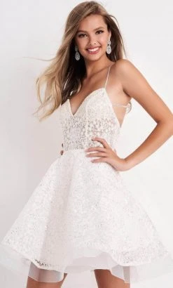 JVN By Jovani Jovani - Embroidered A-Line Cocktail Dress JVN04709SC - 2 Pc Off White In Size 00 And 0 Available Cocktail Dresses