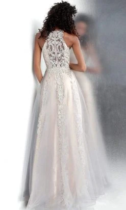 JVN By Jovani Jovani - Embroidered Tulle Gown JVN64157SC - 1 Pc Silver/Nude In Size 0 Available Formal Gowns