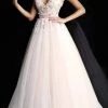 Jovani - Floral Embellished Plunging V-Neck Pleated Ballgown 61109SC - 1 Pc Blush In Size 20 Available Formal Gowns 1 Jovani - Floral Embellished Plunging V-Neck Pleated Ballgown 61109SC - 1 Pc Blush In Size 20 Available Formal Gowns