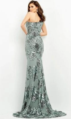 Jovani - Floral Sequin One Shoulder Long Gown 04331SC - 1 Pc Sage In Size 10 Available