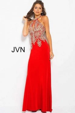 JVN By Jovani Jovani - Halter Fitted Embellished Bodice Long Dress JVN33691 11 JVN By Jovani Jovani - Halter Fitted Embellished Bodice Long Dress JVN33691