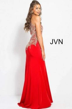 JVN By Jovani Jovani - Halter Fitted Embellished Bodice Long Dress JVN33691 12 JVN By Jovani Jovani - Halter Fitted Embellished Bodice Long Dress JVN33691