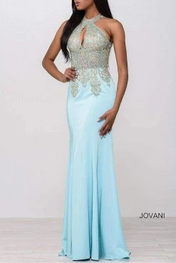 JVN By Jovani Jovani - Halter Fitted Embellished Bodice Long Dress JVN33691 13 JVN By Jovani Jovani - Halter Fitted Embellished Bodice Long Dress JVN33691