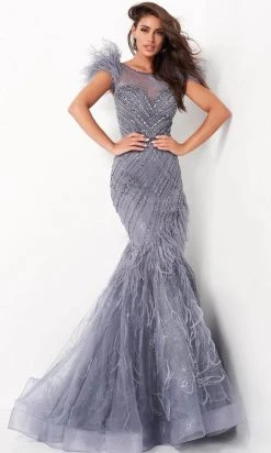 Jovani - Illusion Jewel Trumpet Evening Gown 04702SC - 1 Pc Ink In Size 10 Available