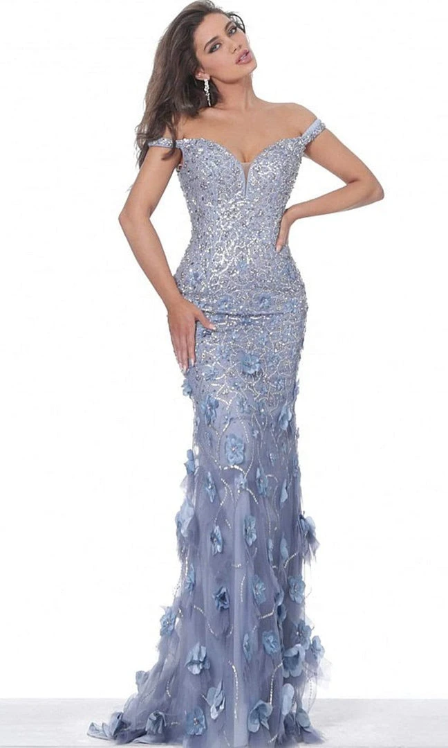 Formal Gowns Jovani - Jovani - Floral Applique Off Shoulder Mermaid Dress 03191SC 5 Formal Gowns Jovani - Jovani - Floral Applique Off Shoulder Mermaid Dress 03191SC