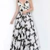JVN By Jovani Jovani - JVN00825 Printed Deep V-neck A-line Dress Formal Gowns 2 JVN By Jovani Jovani - JVN00825 Printed Deep V-neck A-line Dress Formal Gowns
