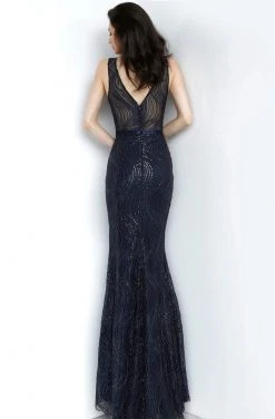 JVN By Jovani Jovani - JVN01012 Embellished Deep V-neck Trumpet Dress