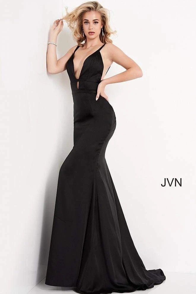 JVN By Jovani Jovani - JVN02044 Deep V-neck Trumpet Dress With Cutouts And Train 6 JVN By Jovani Jovani - JVN02044 Deep V-neck Trumpet Dress With Cutouts And Train