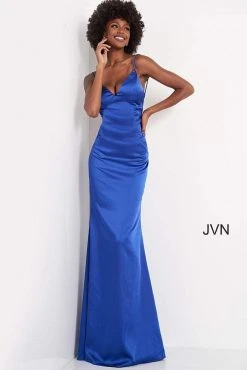 JVN By Jovani Jovani - JVN02048 Long V-Neck Satin Mermaid Gown
