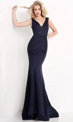 JVN By Jovani Jovani - JVN02310 Embroidered Plunging V Neck Trumpet Dress