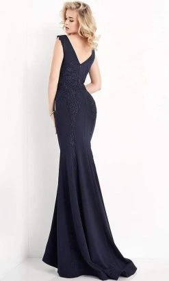 JVN By Jovani Jovani - JVN02310 Embroidered Plunging V Neck Trumpet Dress