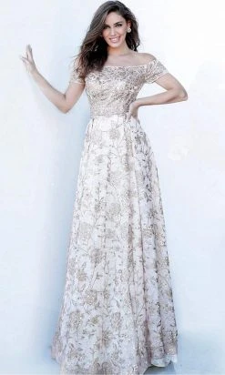 JVN By Jovani Formal Gowns Jovani - JVN03013 Sequin Floral A-Line Evening Gown