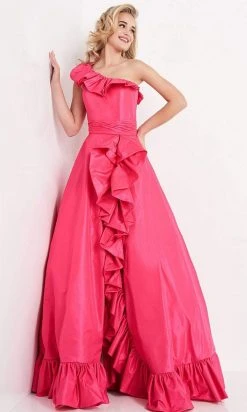 JVN By Jovani Formal Gowns Jovani - JVN03231 Asymmetric Neck Ruffled Ballgown