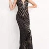 JVN By Jovani Jovani - JVN04776 Illusion Plunging Neck Geo Sequin Stripe Sheath Gown Formal Gowns 1 JVN By Jovani Jovani - JVN04776 Illusion Plunging Neck Geo Sequin Stripe Sheath Gown Formal Gowns