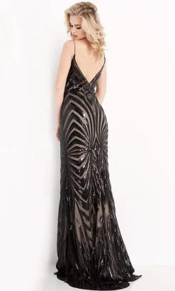 JVN By Jovani Jovani - JVN04776 Illusion Plunging Neck Geo Sequin Stripe Sheath Gown Formal Gowns 6 JVN By Jovani Jovani - JVN04776 Illusion Plunging Neck Geo Sequin Stripe Sheath Gown Formal Gowns