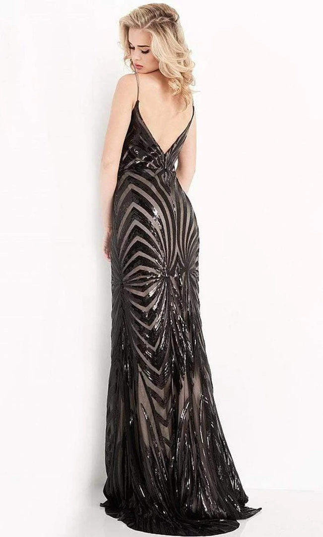 JVN By Jovani Jovani - JVN04776 Illusion Plunging Neck Geo Sequin Stripe Sheath Gown Formal Gowns 4 JVN By Jovani Jovani - JVN04776 Illusion Plunging Neck Geo Sequin Stripe Sheath Gown Formal Gowns