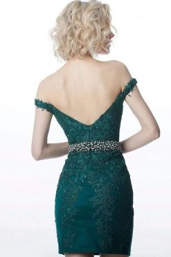 JVN By Jovani Jovani - JVN1102 Lace Applique Off Shoulder Fitted Cocktail Dress Cocktail Dresses