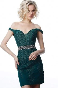 JVN By Jovani Jovani - JVN1102 Lace Applique Off Shoulder Fitted Cocktail Dress Cocktail Dresses