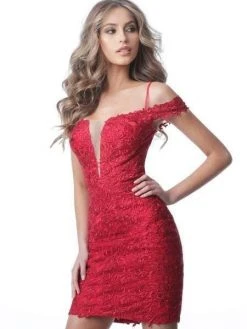 JVN By Jovani Jovani - JVN2291 Embroidered Plunging Cold Shoulder Dress Cocktail Dresses