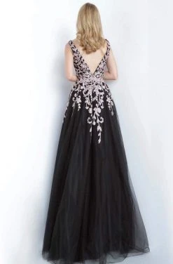 JVN By Jovani Jovani - JVN2302 Embroidered Applique Plunging V-Neck Gown