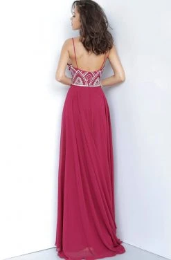 JVN By Jovani Jovani - JVN2405 Geometric Beaded V-Neck Chiffon Gown Formal Gowns