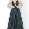 JVN By Jovani Formal Gowns Jovani - JVN3817 Novelty Glitter Plunging V-Neck Gown