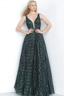 JVN By Jovani Formal Gowns Jovani - JVN3817 Novelty Glitter Plunging V-Neck Gown