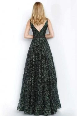 JVN By Jovani Formal Gowns Jovani - JVN3817 Novelty Glitter Plunging V-Neck Gown