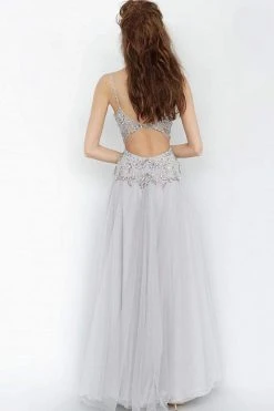 JVN By Jovani Formal Gowns Jovani - JVN4396 Embellished Plunging V-neck Ballgown