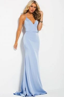 JVN By Jovani Formal Gowns Jovani - JVN55642 Plunging V-Neck Backless Jersey Gown