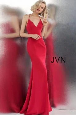 JVN By Jovani Formal Gowns Jovani - JVN55642 Plunging V-Neck Backless Jersey Gown