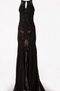 JVN By Jovani Jovani - JVN55869 Beaded Lace Halter Sheath Dress Formal Gowns 24 JVN By Jovani Jovani - JVN55869 Beaded Lace Halter Sheath Dress Formal Gowns