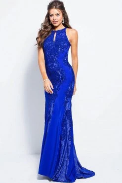 JVN By Jovani Jovani - JVN55869 Beaded Lace Halter Sheath Dress Formal Gowns