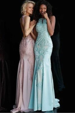 JVN By Jovani Jovani - JVN55869 Beaded Lace Halter Sheath Dress Formal Gowns 23 JVN By Jovani Jovani - JVN55869 Beaded Lace Halter Sheath Dress Formal Gowns