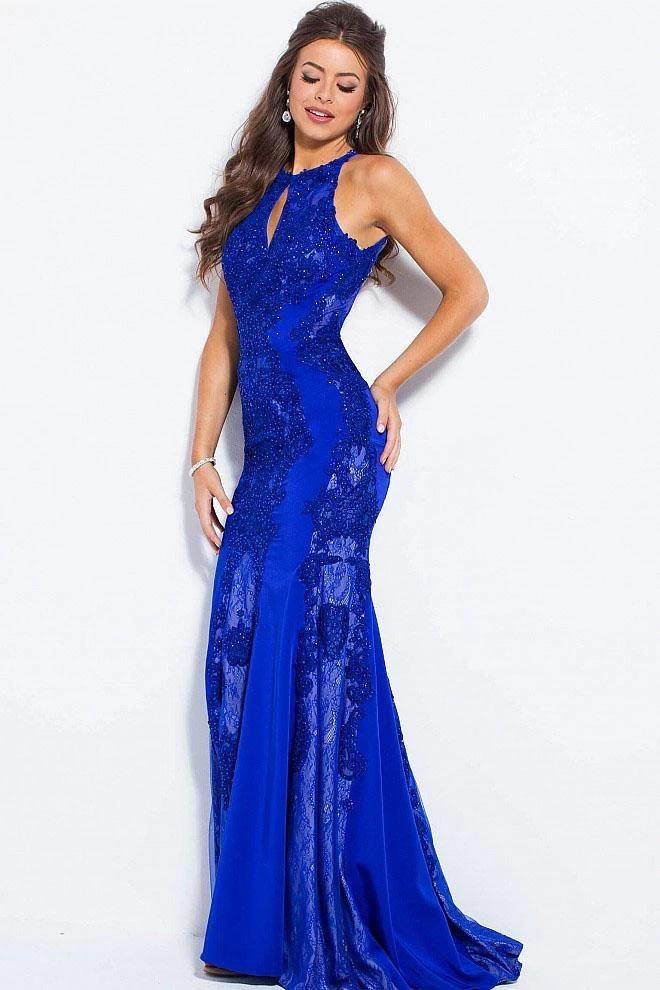 JVN By Jovani Jovani - JVN55869 Beaded Lace Halter Sheath Dress Formal Gowns 5 JVN By Jovani Jovani - JVN55869 Beaded Lace Halter Sheath Dress Formal Gowns