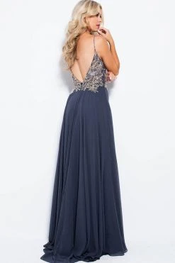 JVN By Jovani Formal Gowns Jovani - JVN55885 Jewel Adorned Plunging Illusion Gown